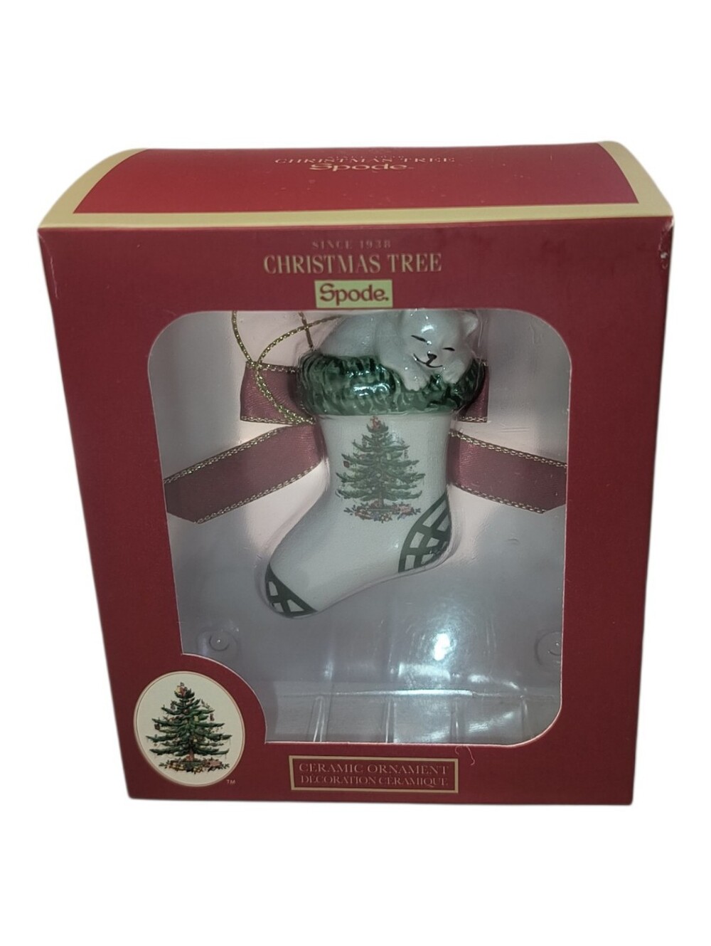 Spode Ceramic Kitten In Stocking Ornament